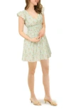 Blu Pepper Flutter Sleeve Smocked Waist Minidress In Green