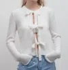 Blu Pepper Front Bow Cardigan In Cream In White