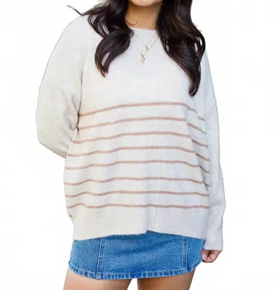 Blu Pepper Front Of The Line Striped Sweater In Oatmeal In White