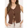 Blu Pepper Front Tie Cardigan Vest In Brown