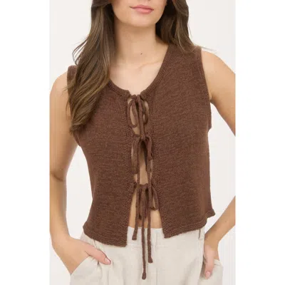 Blu Pepper Front Tie Cardigan Vest In Brown