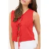 Blu Pepper Front Tie Cardigan Vest In Red
