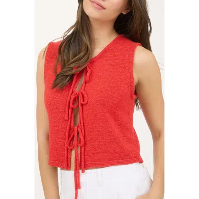 Blu Pepper Front Tie Cardigan Vest In Red