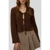 Blu Pepper Front Tie Crop Cardigan In Brown