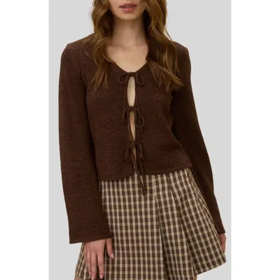 Blu Pepper Front Tie Crop Cardigan In Brown