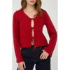 Blu Pepper Front Tie Crop Cardigan In Red