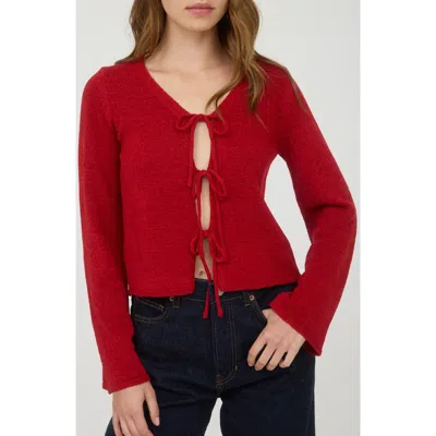 Blu Pepper Front Tie Crop Cardigan In Red