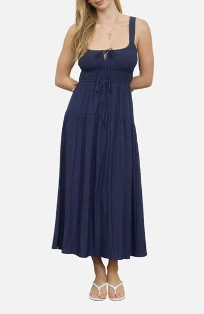Blu Pepper Front Tie Fit & Flare Midi Dress In Blue