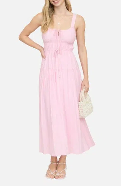 Blu Pepper Front Tie Fit & Flare Midi Dress In Pink