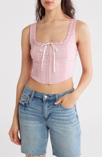 Blu Pepper Front Tie Lace Corset Tank In Medium Pink