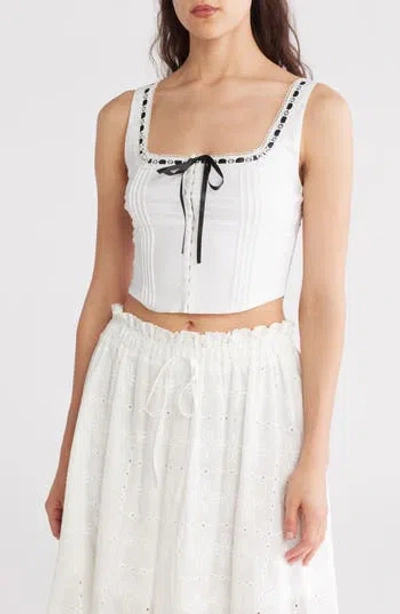 Blu Pepper Front Tie Lace Corset Tank In White