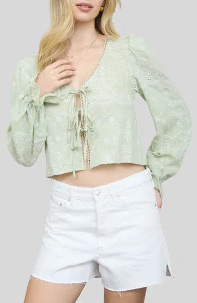 Blu Pepper Front Tie Long Sleeve Top In Green