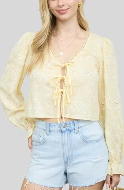 Blu Pepper Front Tie Long Sleeve Top In Yellow