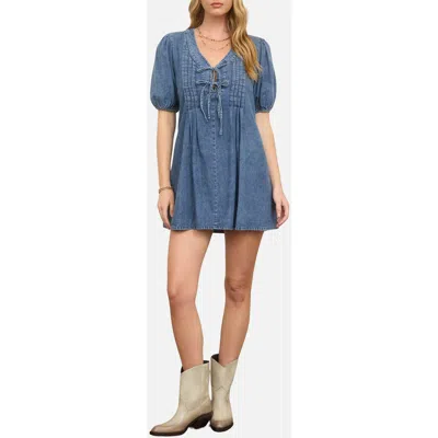 Blu Pepper Front Tie Puff Sleeve Minidress In Blue