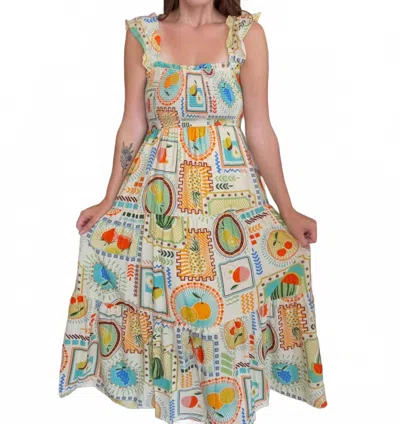 Blu Pepper Fruit Print Midi Dress In Multicolor