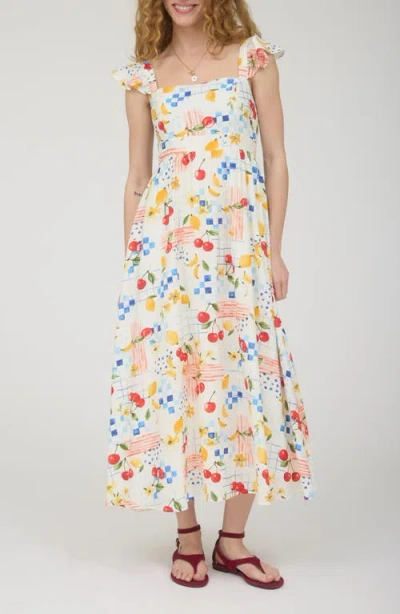Blu Pepper Fruit Print Midi Dress In Multi