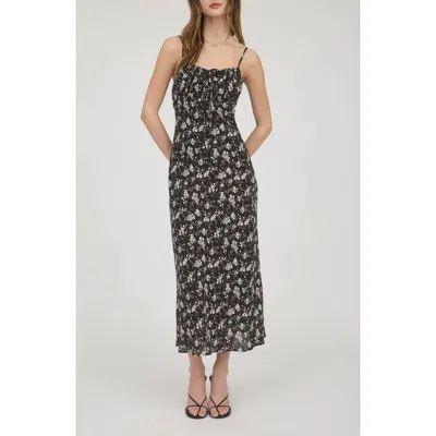 Blu Pepper Gathered Bust Midi Dress In Black Multi
