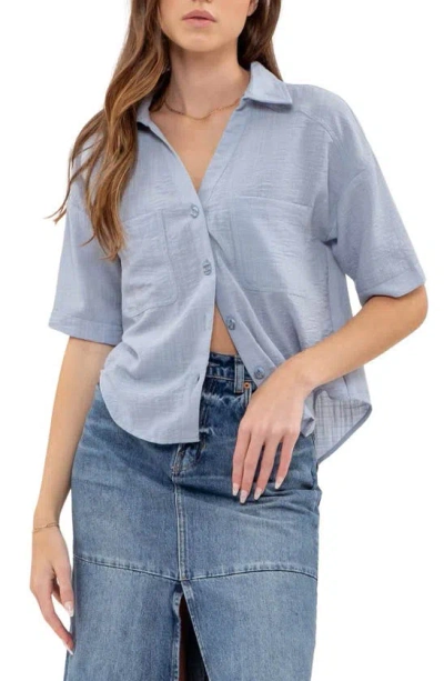 Blu Pepper Gauze Short Sleeve Button-down Shirt In Blue