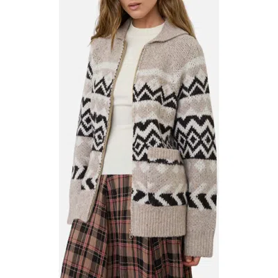 Blu Pepper Geometric Jacquard Zip Cardigan In Gray