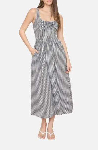 Blu Pepper Gingham Fit & Flare Midi Dress In Gray