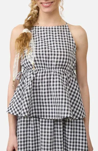Blu Pepper Gingham Sleeveless Peplum Top In Black