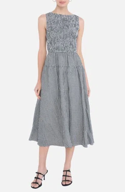 Blu Pepper Gingham Smocked Midi Dress In Black