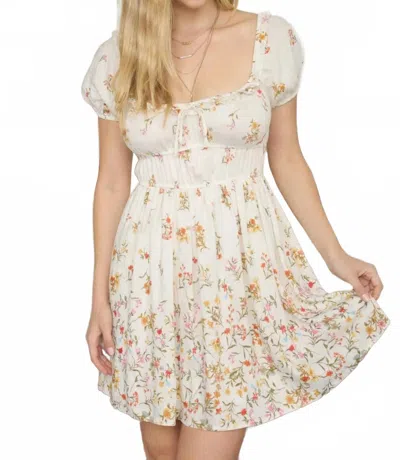 Blu Pepper Gradient Floral Front Tie Puff Sleeve Dress In Ivory Multi In White