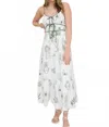 Blu Pepper Green Doodle Max Dress With Adjustable Straps In Green Doodle Print In White