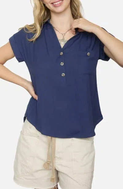 Blu Pepper Half Button Shirt In Blue
