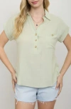 Blu Pepper Half Button Shirt In Green
