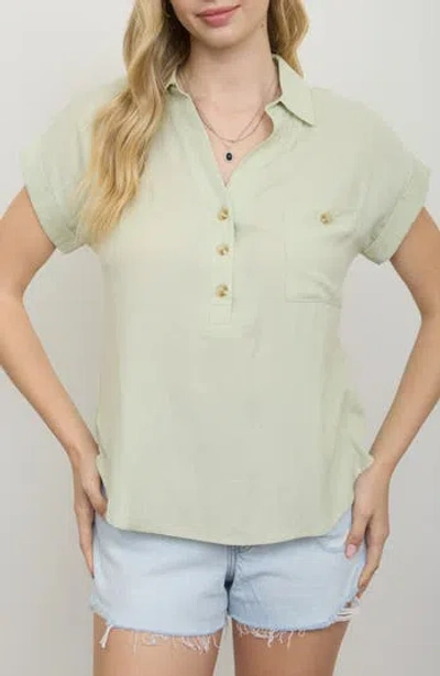 Blu Pepper Half Button Shirt In Green