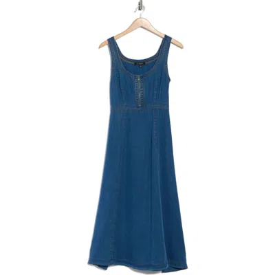 Blu Pepper Half Zip Denim Midi Dress In Blue