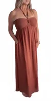 Blu Pepper Halter Maxi Dress In Brown In Brown