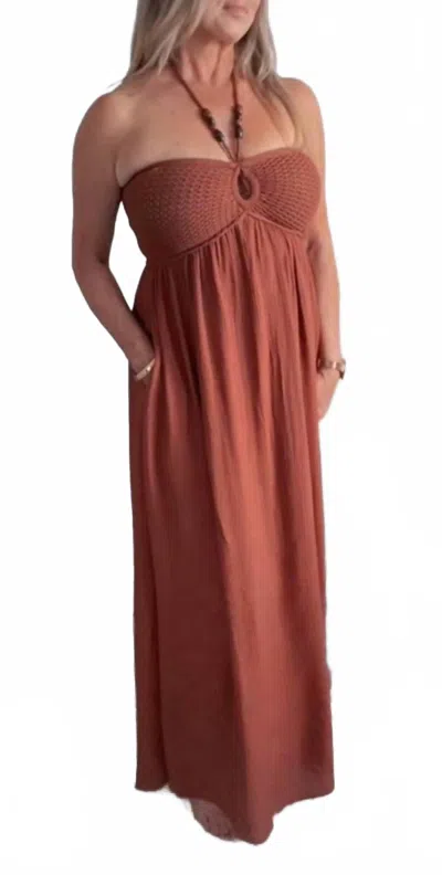 Blu Pepper Halter Maxi Dress In Brown