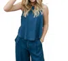 Blu Pepper Halter Tank Top In Dark Chambray In Blue