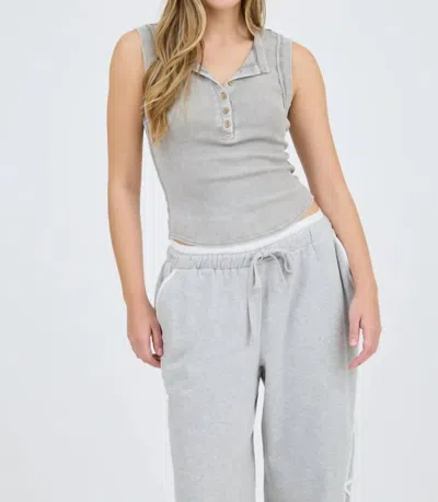 Blu Pepper Henley Knit Tank Top In Grey In Gray