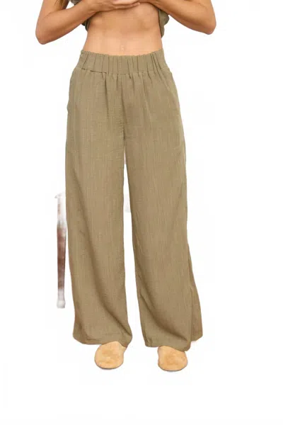 Blu Pepper High Elastic Waist Wide Leg Lounge Pants In Olive In Brown
