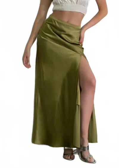 Blu Pepper High-slit Maxi Skirt In Olive Green