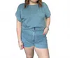 Blu Pepper High Waist Chambray Mini Shorts In Dusty Blue In Blue