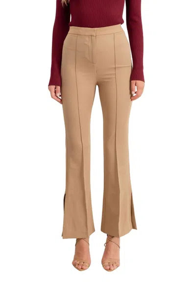 Blu Pepper High Waist Flare Slit Dress Pant In Khaki In Green