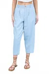 Blu Pepper High Waist Pleated Denim Capri Pants In Chambray In Blue