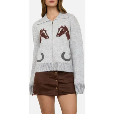 Blu Pepper Horse Jacquard Cardigan In Heather Grey Multi