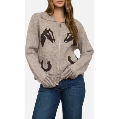 Blu Pepper Horse Jacquard Cardigan In Light Brown Multi