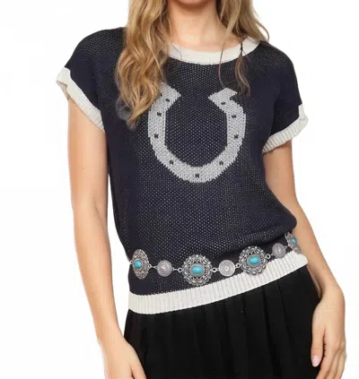 Blu Pepper Horseshoe Sleeve Sweater In Black In Blue