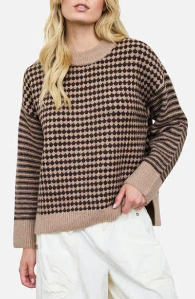 Blu Pepper Houndstooth Stripe Sweater In Brown