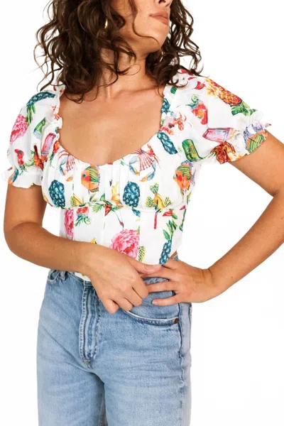 Blu Pepper Island Nights Corset Detail Top In Ivory Multi In White