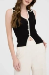 Blu Pepper Johnny Collar Button Front Knit Tank Top In Black