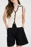 Blu Pepper Johnny Collar Button Front Knit Tank Top In Cream