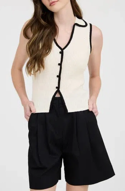 Blu Pepper Johnny Collar Button Front Knit Tank Top In Cream