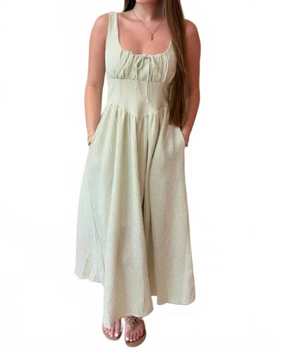 Blu Pepper Juliana Corseted Waist Stripe Maxi Dress In Green